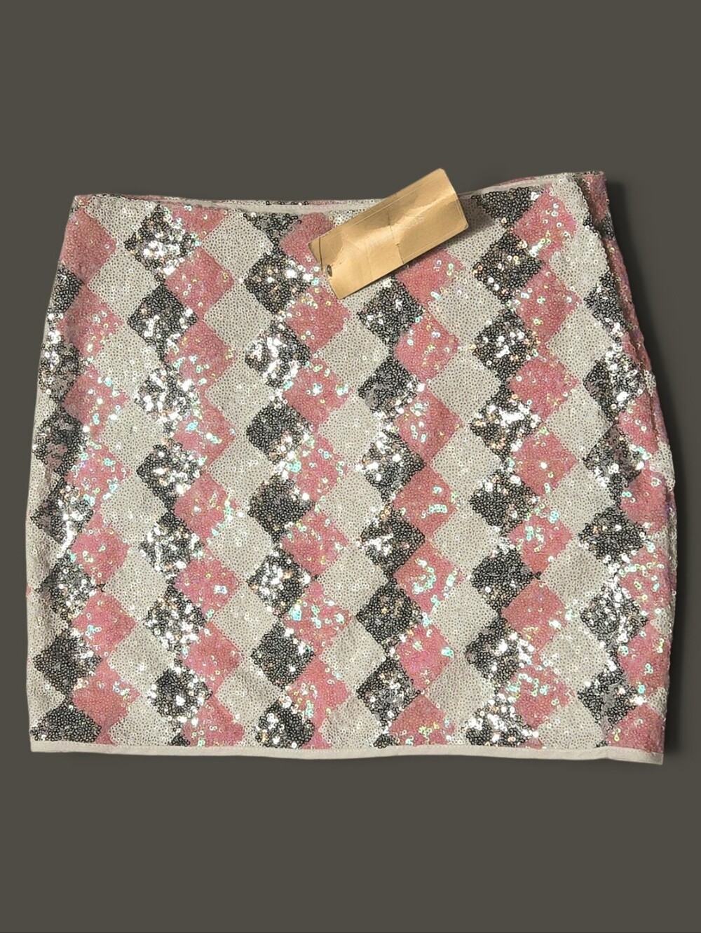 NWT Francesca's Pink Diamond Sequin Checkered Mini Skirt SM